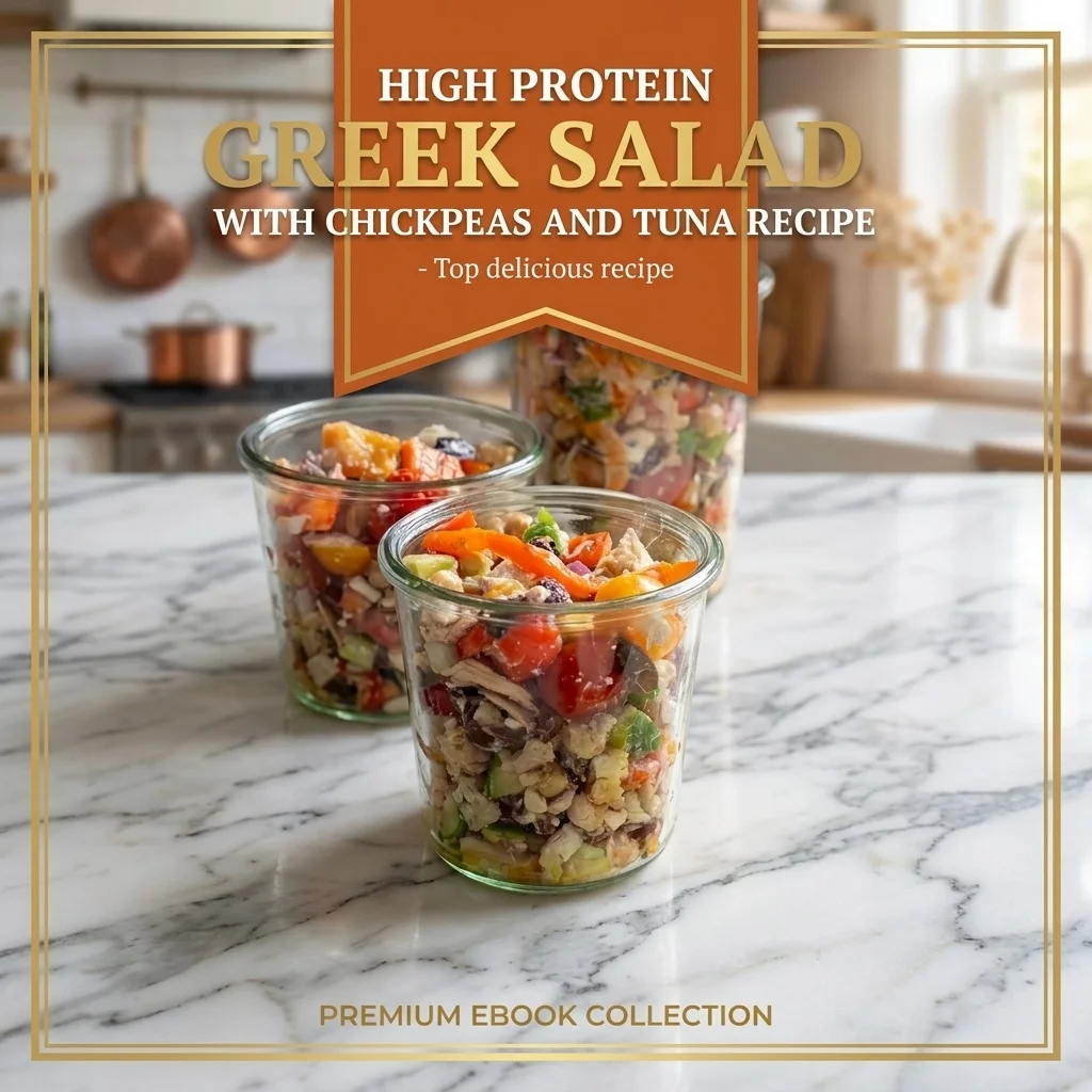 High Protein Greek Salad with Chickpeas and Tuna