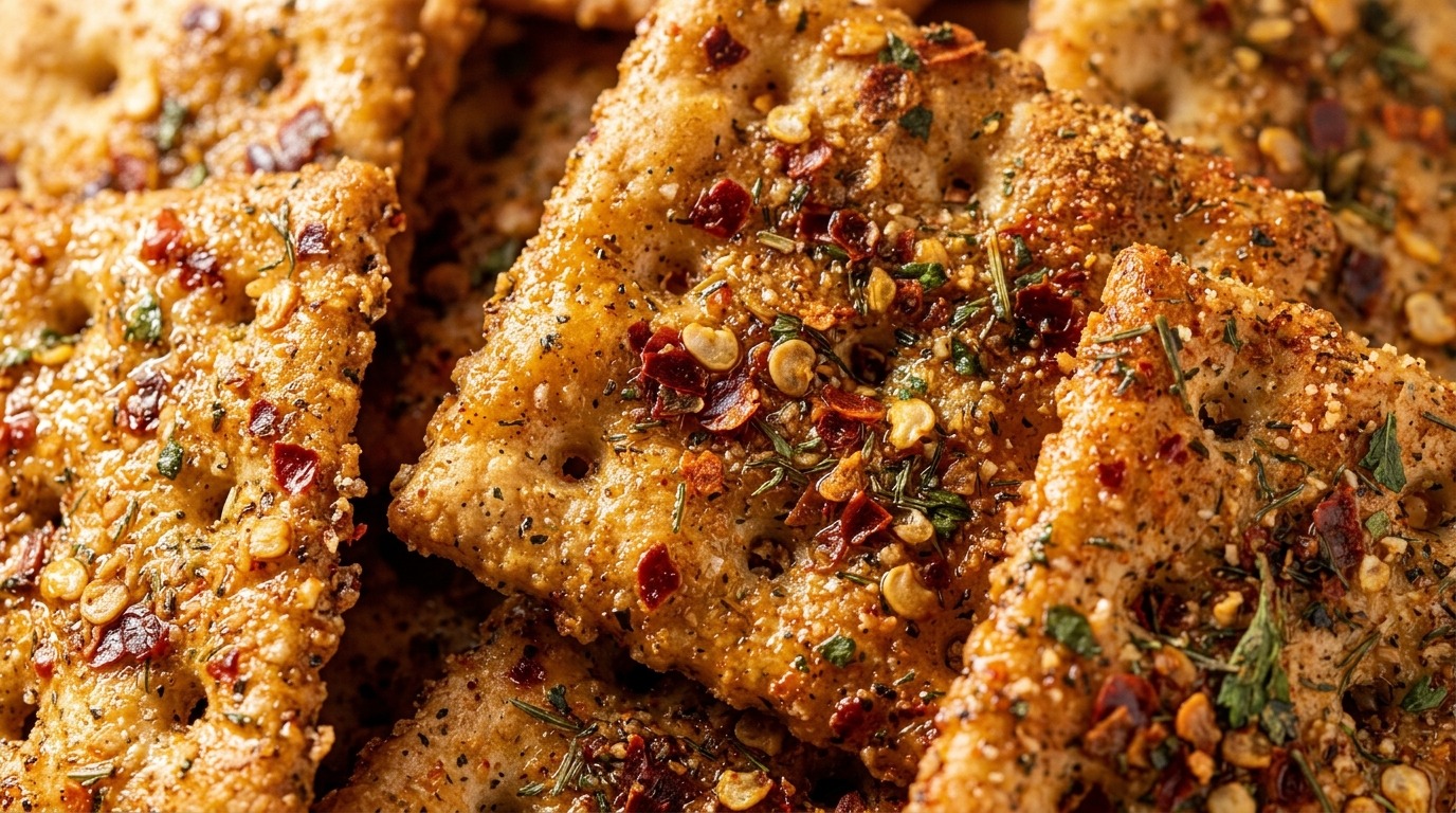 Spicy seasoned Texas firecracker saltine crackers coated in crushed red pepper, ranch seasoning, and garlic oil