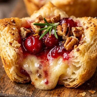 Cranberry Pecan Brie Bites (Puff Pastry) ultra close-up hero