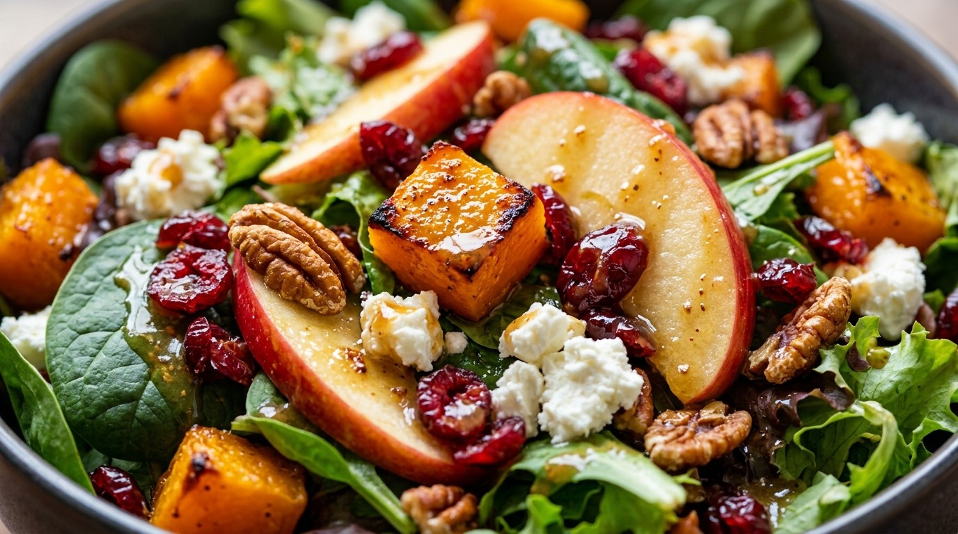 Traditional Fall Harvest Salad Bowl close-up macro