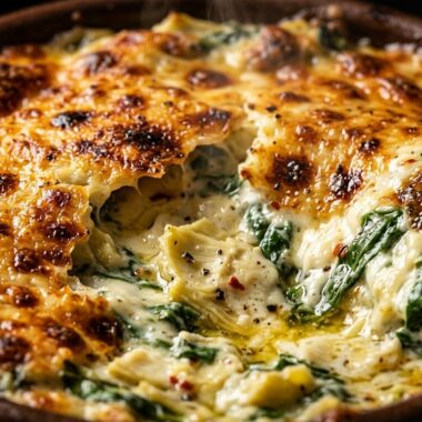 Ultra-Cheesy Hot Spinach Artichoke Dip ultra close-up hero