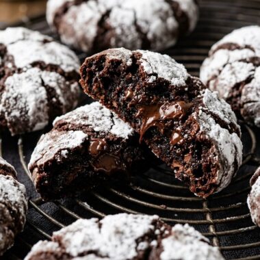 Fudgy Chocolate Crinkle Cookies ultra close-up hero